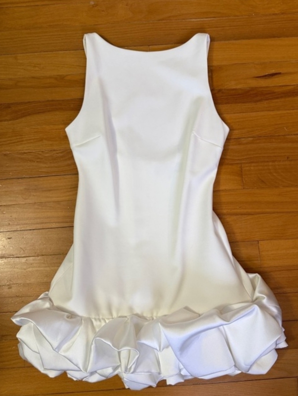 Zara Ivory Satin Mini Dress with Ruffle Hem